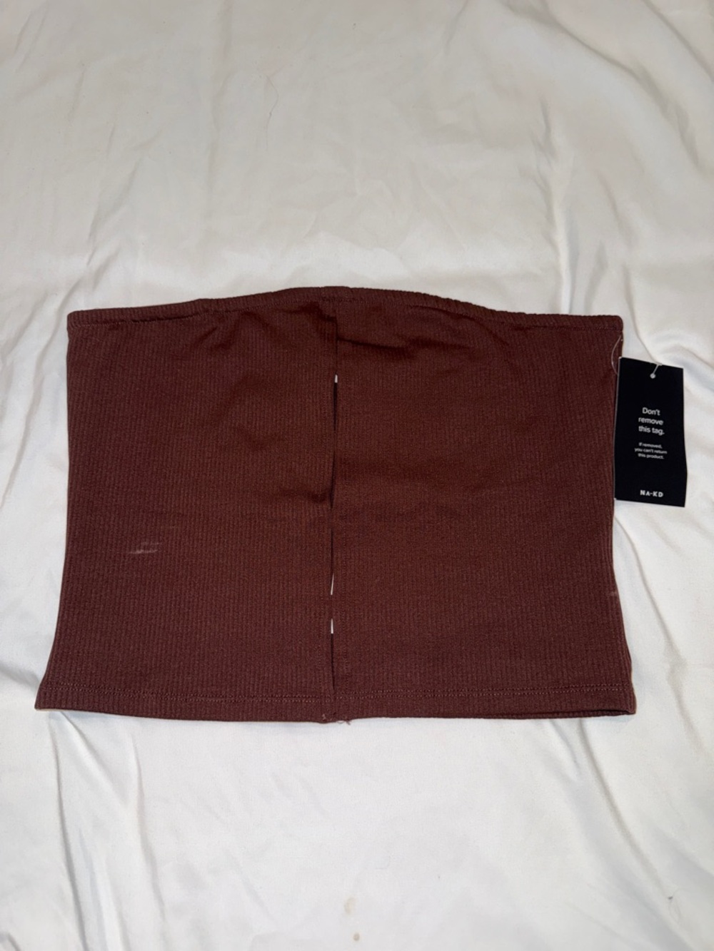 NA-KD Chocolate Brown Strapless Ribbed Crop Top